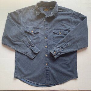 Vtg Eddie Bauer Shirt Men Sz XL Blue Elkhorn Twill Denim Heavy Duty Work Cotton